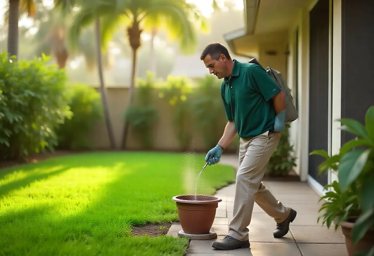 Illustrative mosquito control inspection at a Florida home